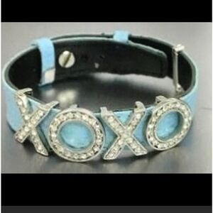 Baby Blue Leather & Crystal Bracelet~New